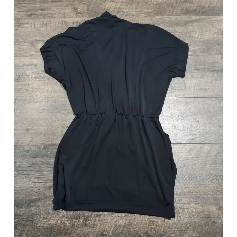 Rachel Roy Black Doleman Sleve Draped Faux Wrap 24 Hour Mini Dress Woman M - Picture 2 of 10